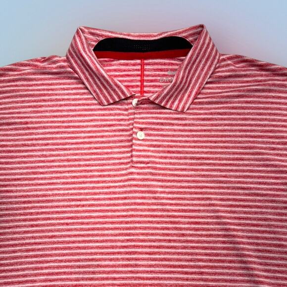 TIGER WOODS NIKE Men’s Medium Red Striped Polo Shirt - Picture 1 of 5